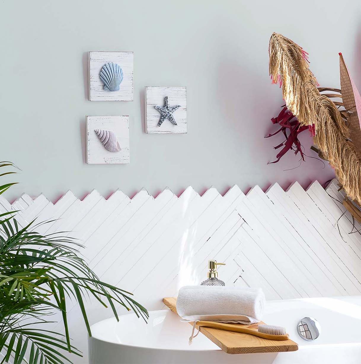TideAndTales 3D Beach Wall Art - Seashell with Starfish for Coastal Bathroom Decor, Ocean Inspired Decor for Bathroom, Coastal Bedroom, Living Room or Beach House, Set of 3 (6”x 6”)