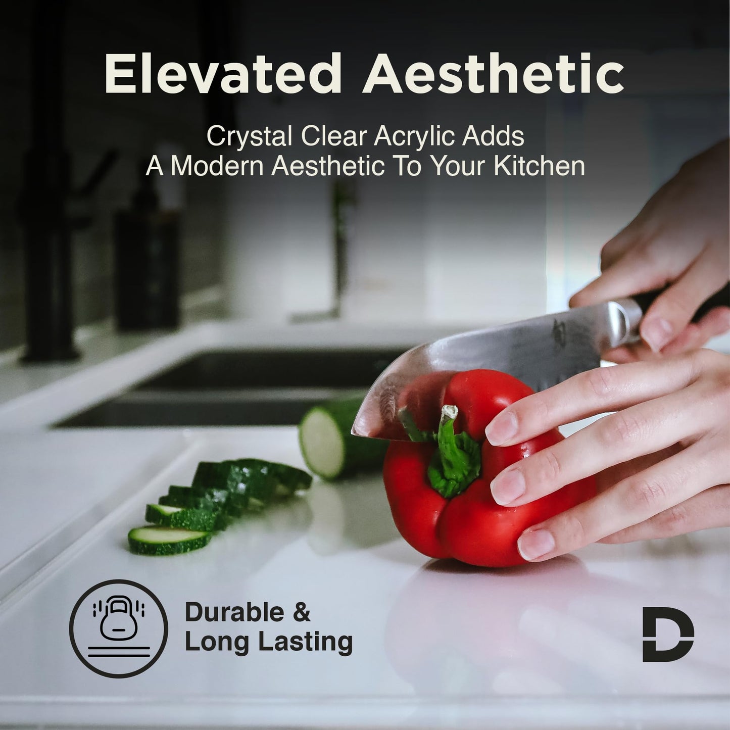 DIAMONDSLICE Clear Acrylic Cutting Board for Countertop (18x14 inches) with Food Scraper | Multipurpose Large Counter Cutting Boards & Serving Platter for Kitchen - Essential Kitchen Decor Gifts