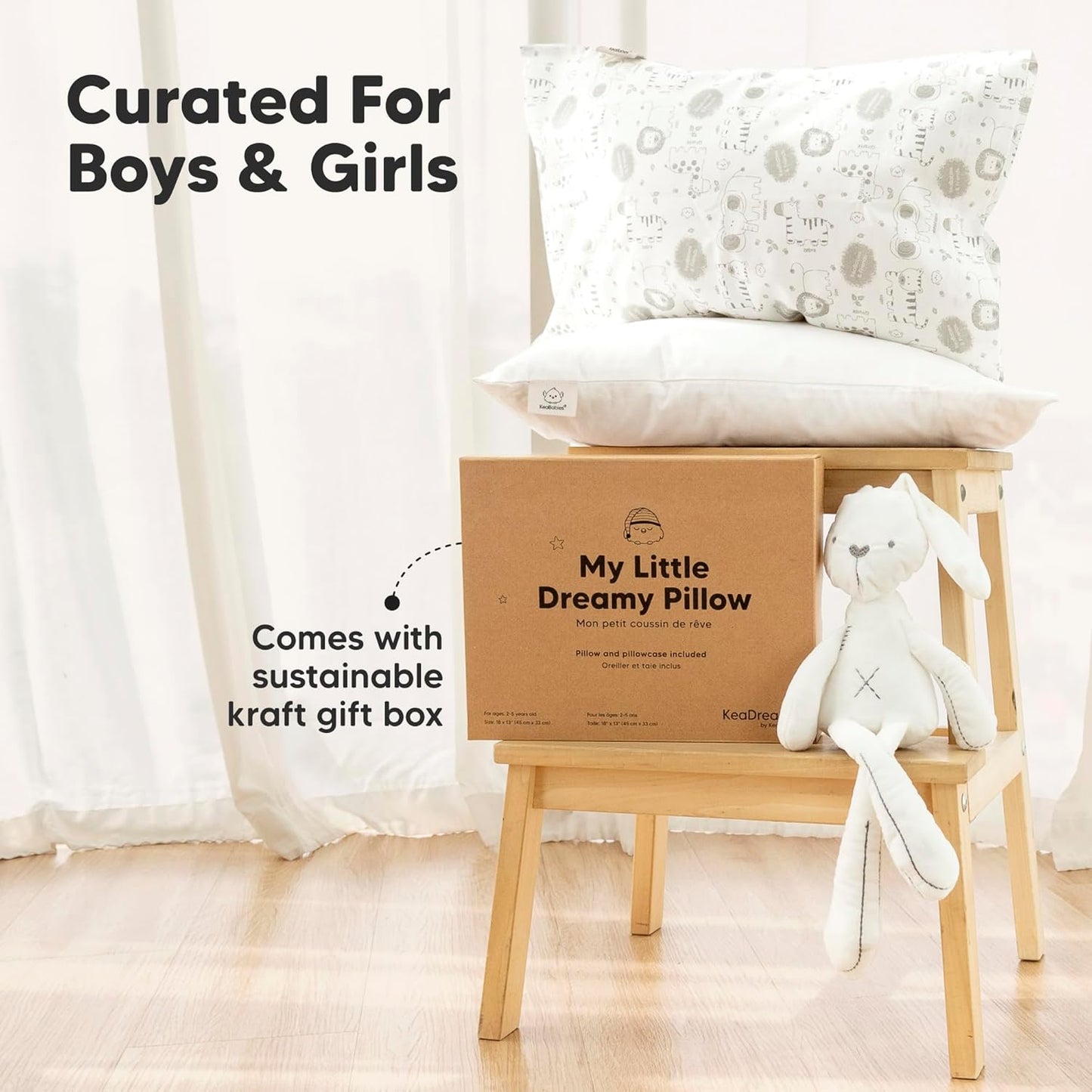 Little Builders Toddler Pillow - Organic Cotton Travel Bed Pillow with Soft, Breathable Case | 13x18 Inches