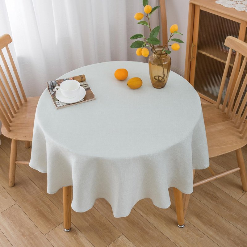 NLMUVW Ivory White Linen Round Tablecloth 48 Inch, Small Table Cloth Textured Dining Table Cover Water Resistant for Party Cafe Kitchen