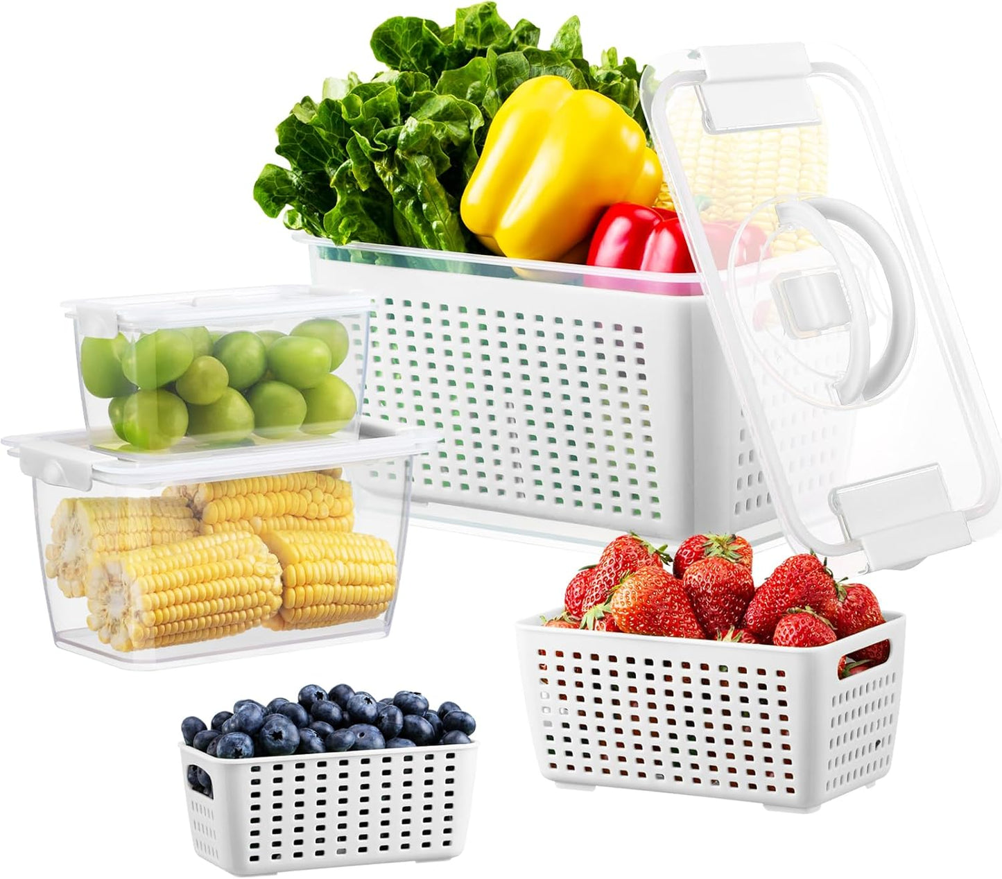 LUXEAR Produce Containers - 3 Set BPA-Free Fruit Savers with Removable Colander | Dishwasher & Microwave Safe