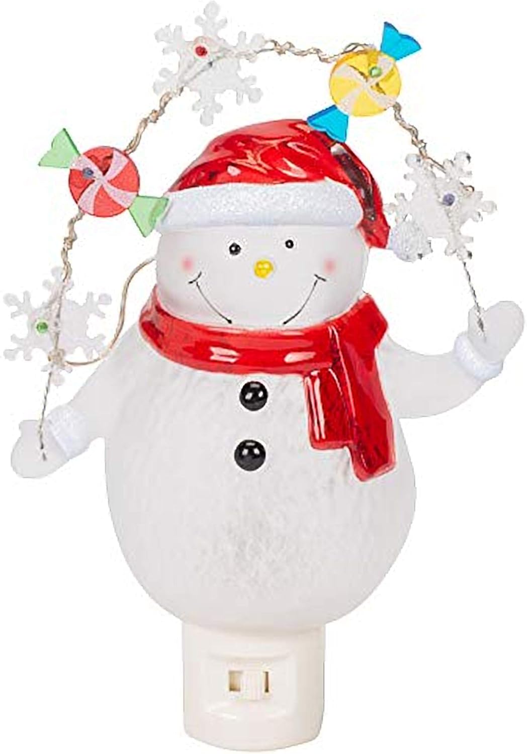 LED Snowman Night Light with Decorative Garland - 7.75 Inch Acrylic Bubble Lamp