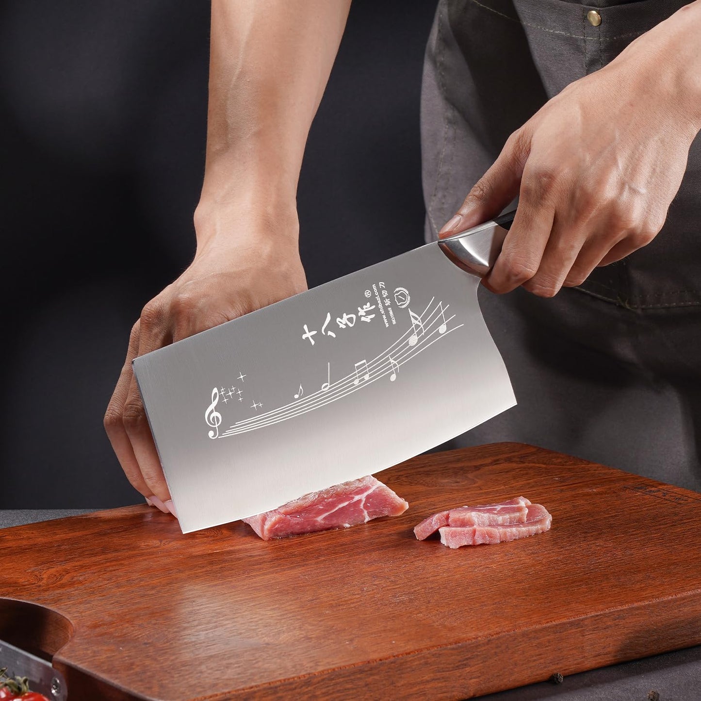 SHI BA ZI ZUO 7 Inch Chinese Kitchen Knife Vegetable Knife Professional Chef Knife with Stainless Steel Full Tang Cast Steel Handle