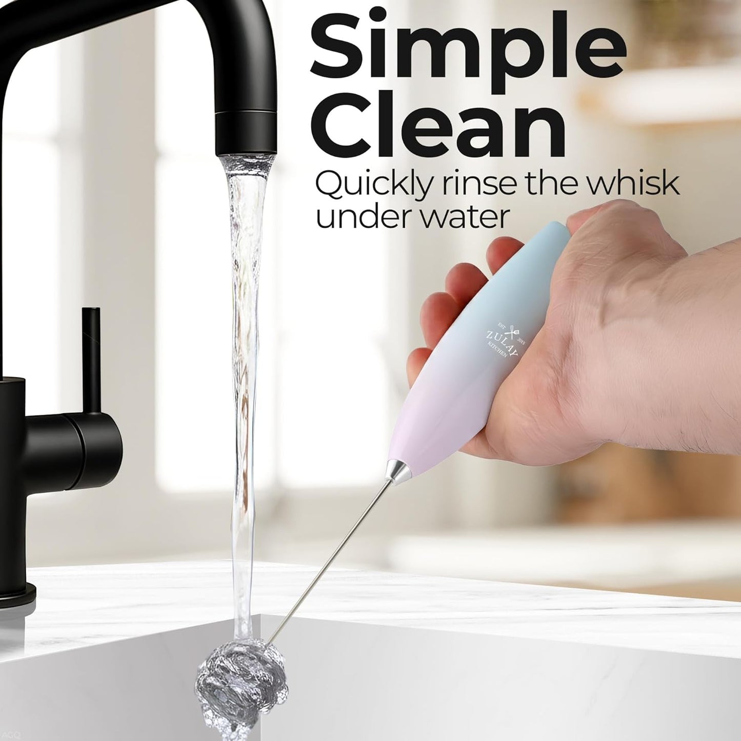 Zulay Kitchen Tornado Triple Whisk Milk Frother - Handheld Foam Maker for Coffee & Lattes - Includes 4 Duracell Batteries - Sky Cloud
