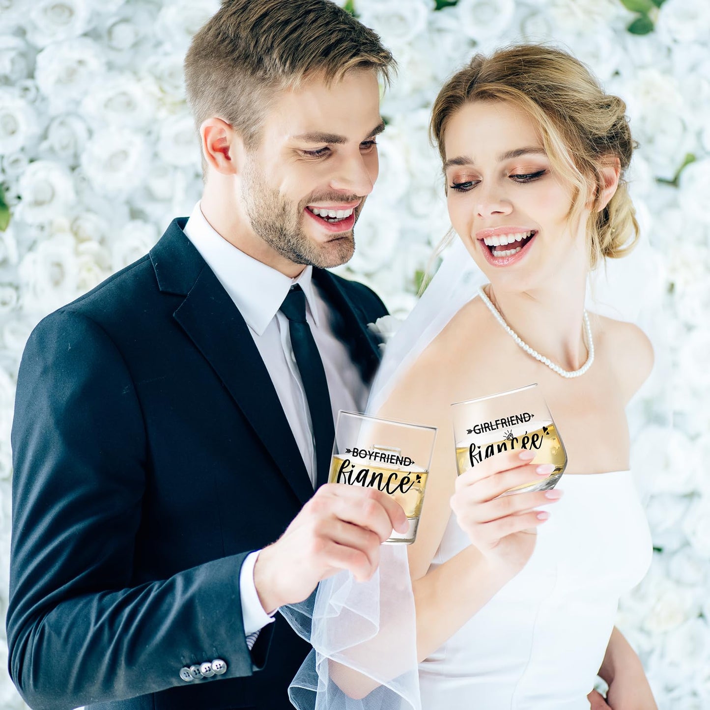 Engagement Gifts for Couples, Engagement Gifts for Newly Engaged Couples, Boyfriend & Girlfriend Wine and Whiskey Glass Set, Fiance Fiancee Gifts for Mr and Mrs, His and Hers, Newlywed Wedding Gifts