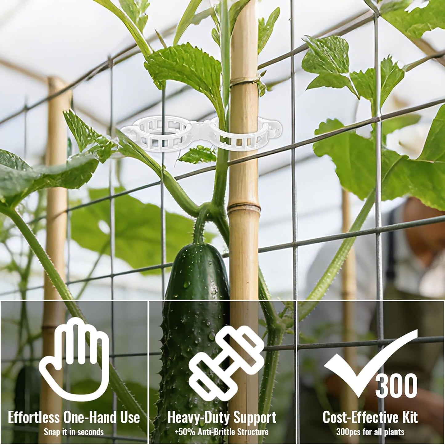 SZUAH Tomato Clips - 300Pcs Thickened Plastic Trellis Clips for Healthy Vegetable Growth