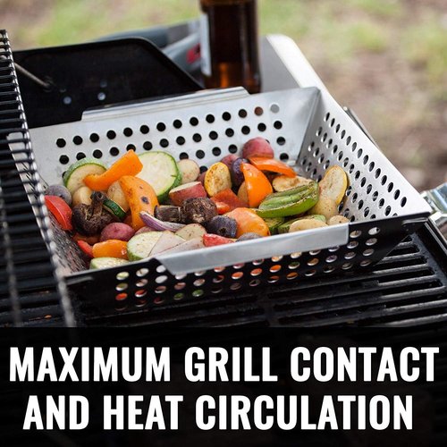 Grillaholics Grill Basket - XL Premium Stainless Steel Vegetable Grill Basket for BBQ | Ideal for Veggies, Fish & Kebabs