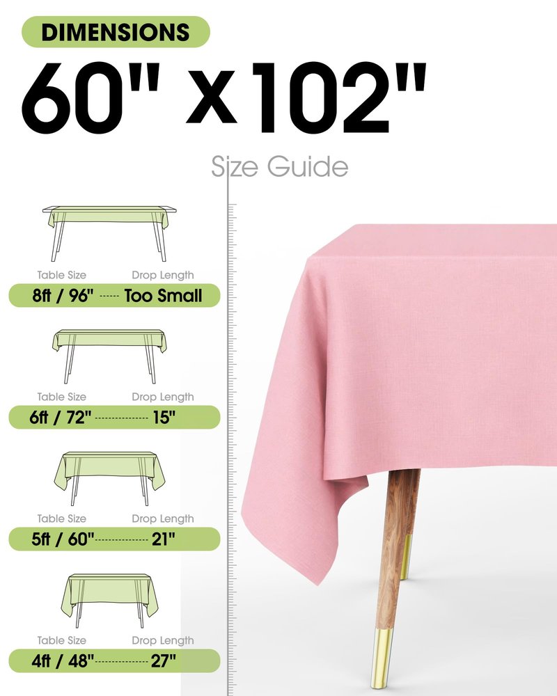 Pureegg Rectangle Table Cloth 60" x 102" – Durable Polyester Tablecloth Offers Reusable & Washable Protection, Ideal for Outdoor Party, Picnic, Wedding, Banquet and Birthday, 2 Pack, Pink