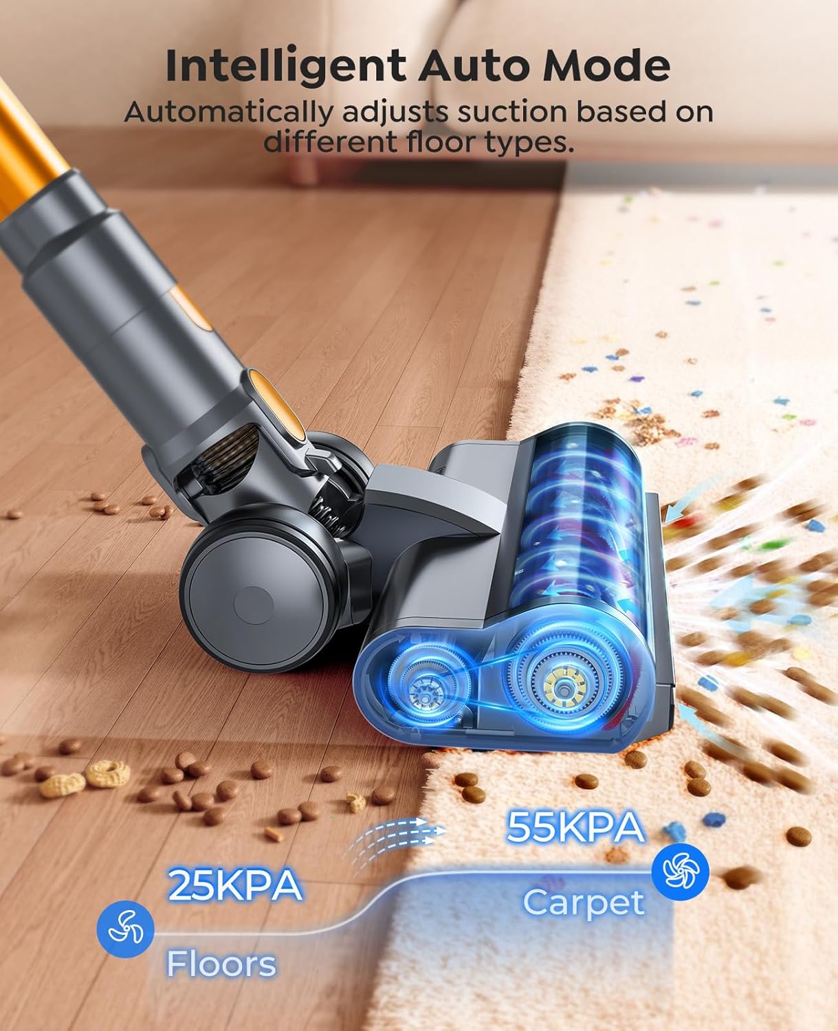 Skiennix Cordless Vacuum Cleaner - 55KPa Powerful Suction | 70 Minutes Runtime, LED Touch Screen, Self-Standing Design