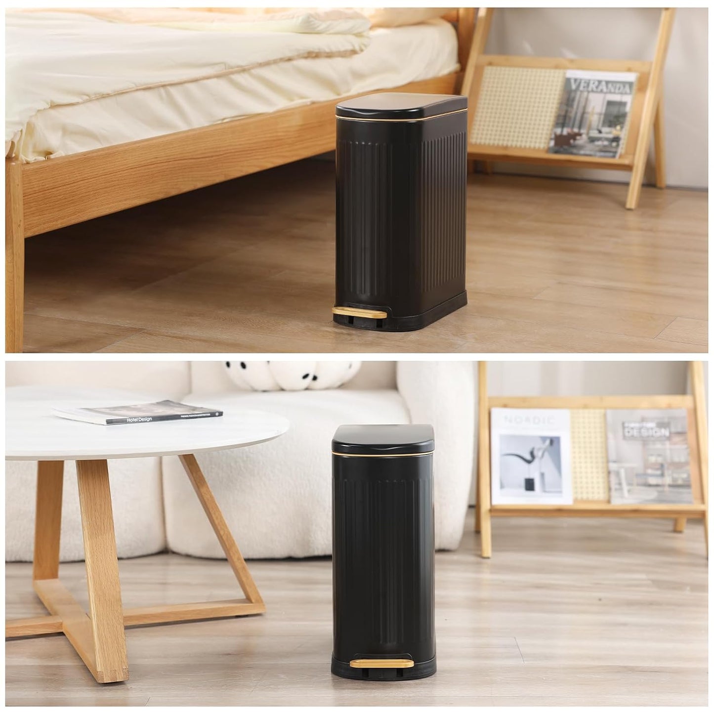 SYNCVIBE Slim Bathroom Trash Can - Stainless Steel Soft Close Step Bin | Removable Inner Bucket, Matt Black, 3.5 Gallons