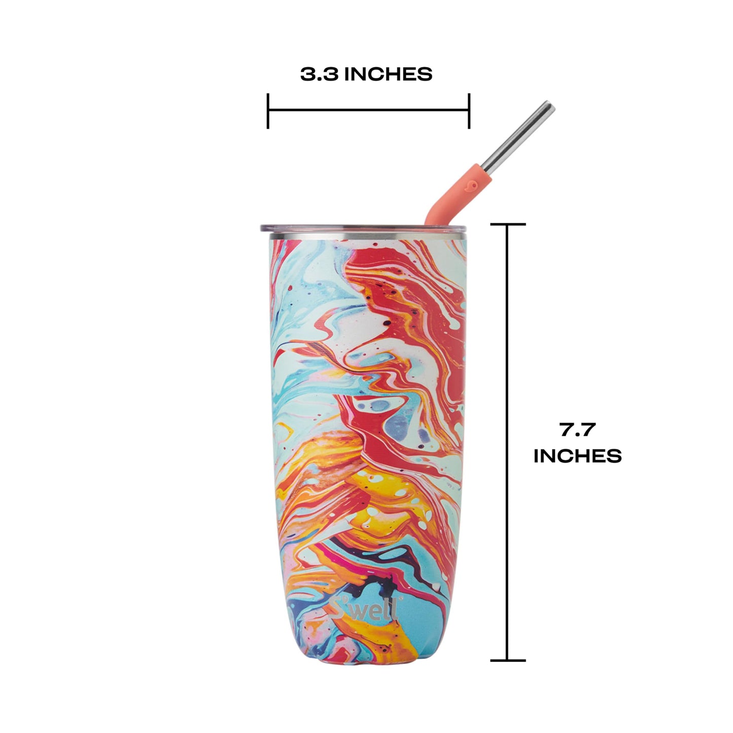 S'well Stainless Steel Tumbler with Straw and Slide-Open Lid, 24oz, Marble Swirl, Triple Layered Vacuum Insulated Containers Keeps Drinks Cold for 18 Hours and Hot for 5, BPA Free