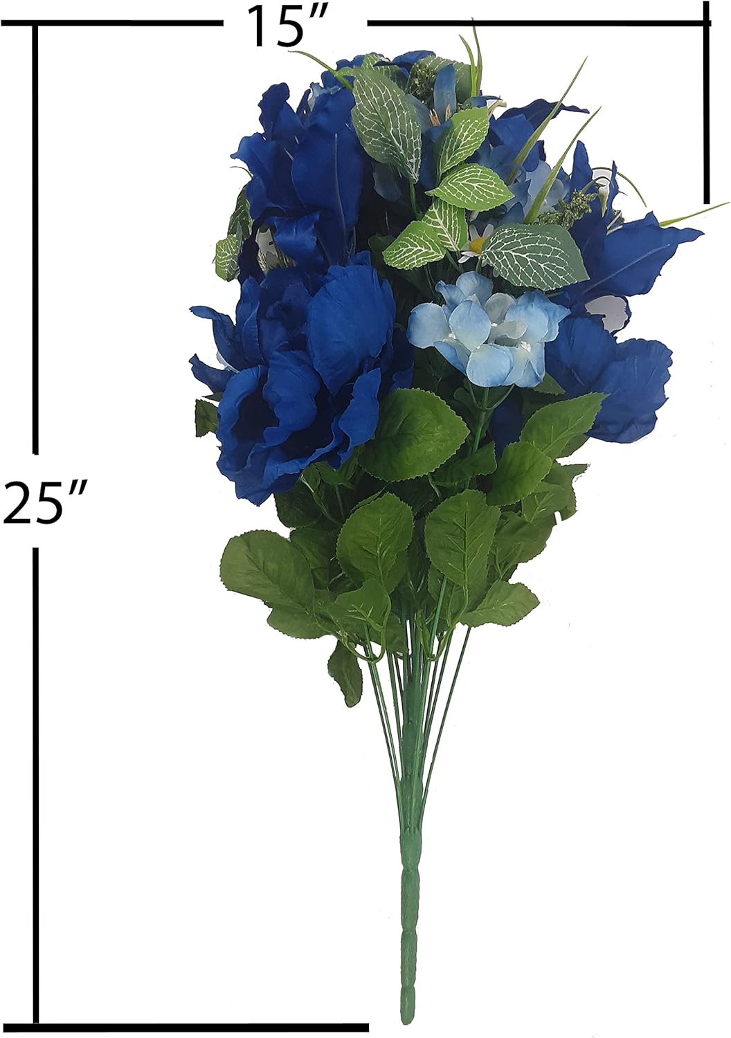 24-Stem Artificial Flower Arrangement - Mixed Roses & Carnations for Indoor/Outdoor Wedding & Home Decor - Spring Faux Flowers in Blue