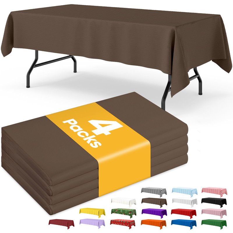 Niuara Brown Plastic Table Cloth - 4 Pack 54" × 108" Rectangle Disposable Tablecloths for 6FT Tables, Table Cover for Party, Holiday & Gathering Use