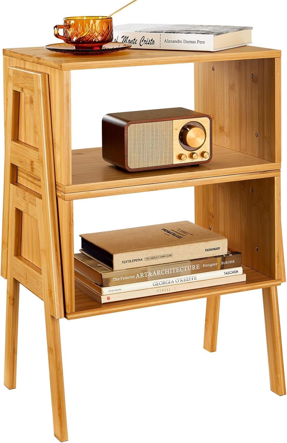 Pipishell Nightstands - Set of 2 Bamboo Bedside Tables with Storage Shelf | Natural Finish for Small Spaces