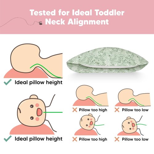 DinoDood Toddler Pillow - Soft & Breathable Organic Cotton Travel Pillowcase | 13x18 for Kids 2-5 Years