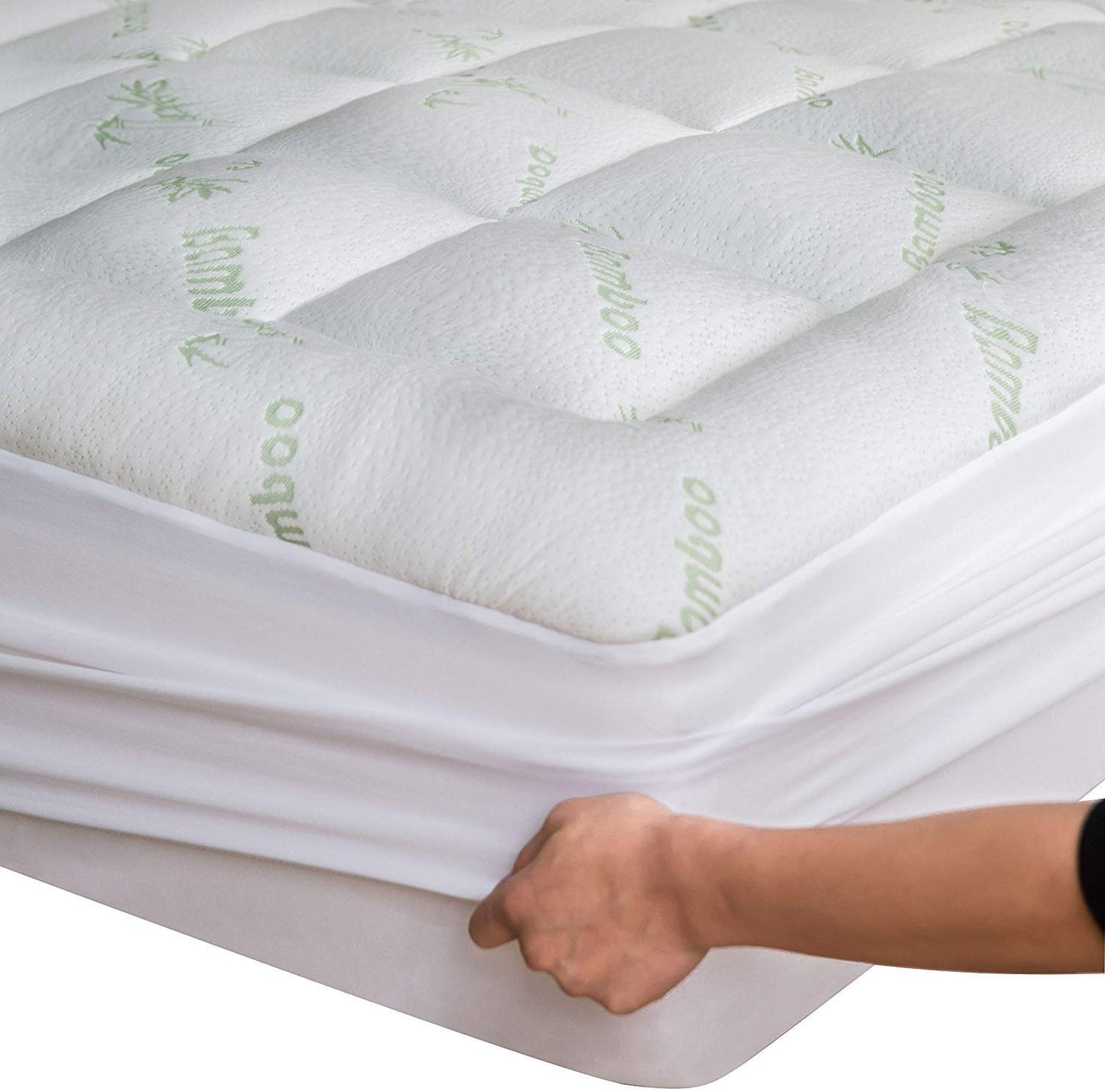 Ultra Soft Full Size Mattress Topper - Viscose Made from Bamboo Pillow Top Mattress Pad for Back Pain Relief - Naturally Cooling for Hot Sleepers, Green