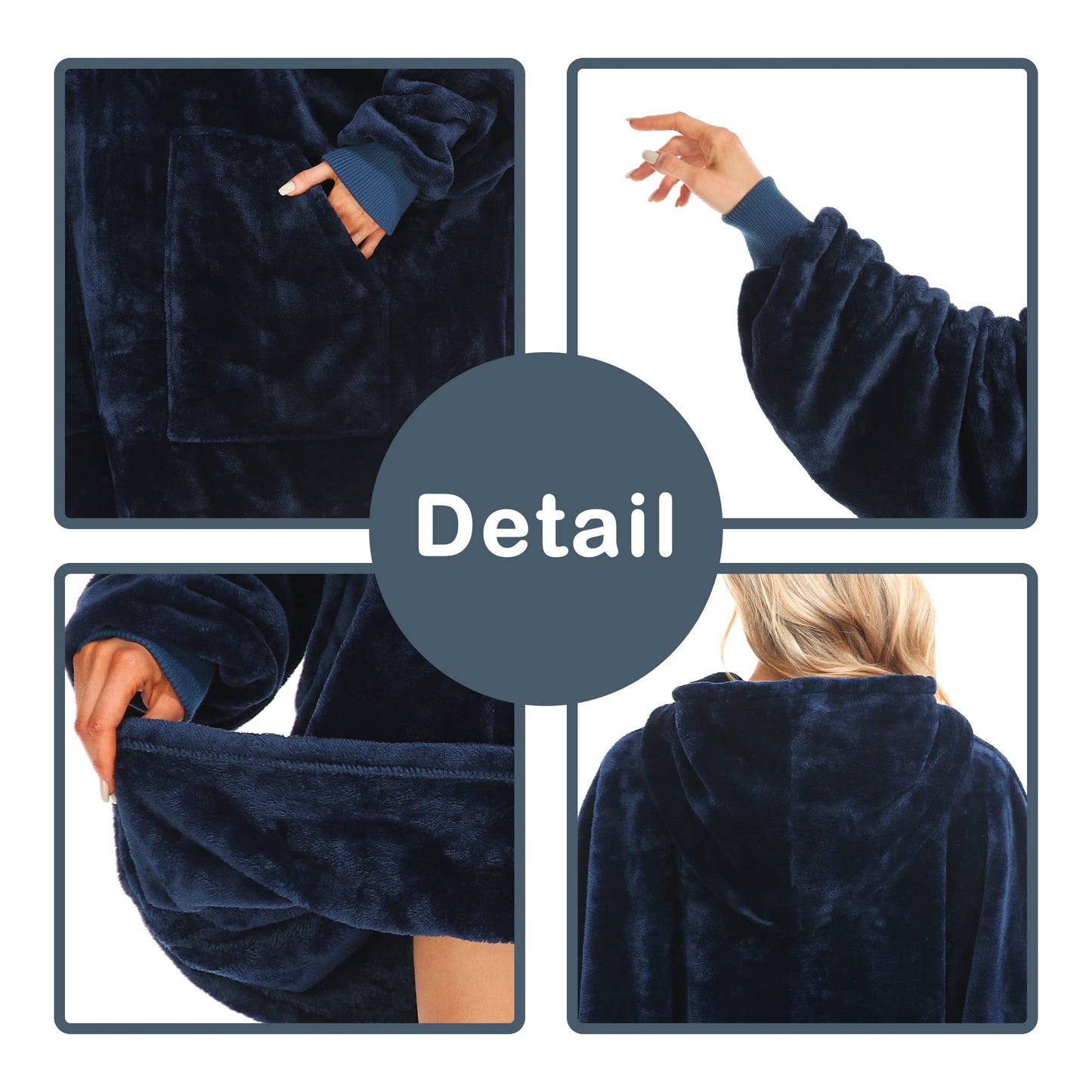 Kipswiza Blanket Hoodie - Wearable Blankets Oversized Soft Cozy Flannel Sweatshirt Blanket for Adult-Navy