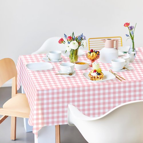 FALIZIFU 2 Pack Pink Gingham Tablecloth 54 × 108 Inch Pink and White Checkered Table Cloth Plastic Rectangle Table Cover for Picnic Birthday Wedding Baby Shower Party Gingham Tablecloth Diaposable