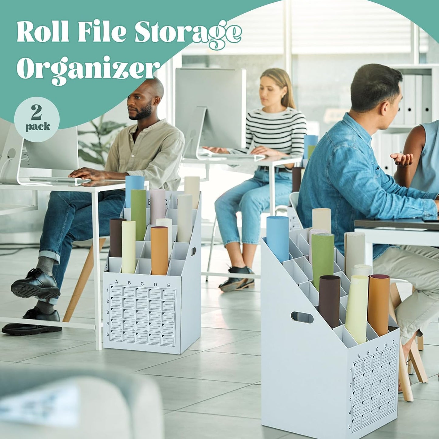 Menkxi Vertical Blueprint Storage Organizer - 25 Slot Roll File Holder with Labeling Grid | Ideal for Office & Home
