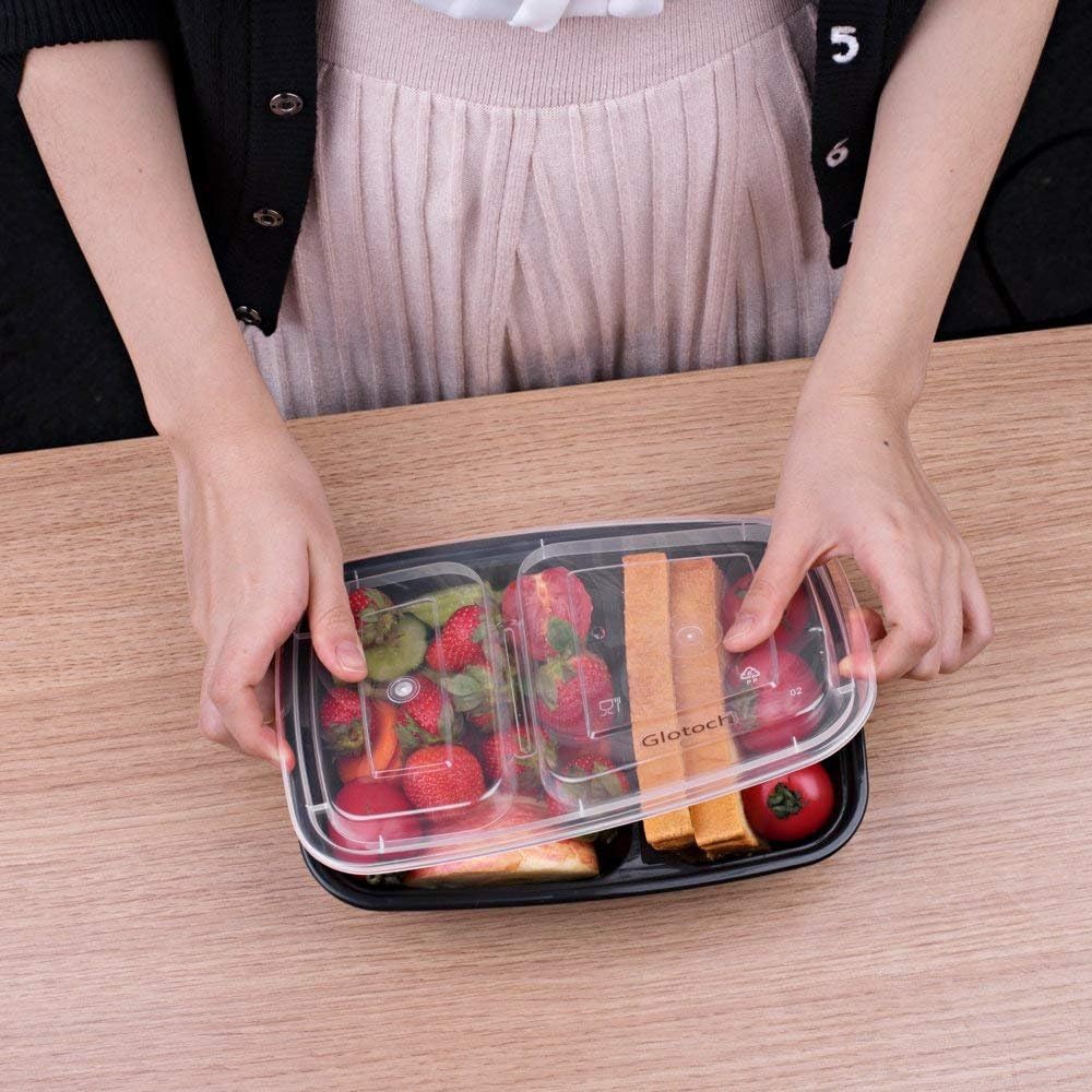 Regine Switzerland 32 oz Meal Prep Containers - 50 Pack Leakproof 2-Compartment Plastic Storage | Microwave & Dishwasher Safe