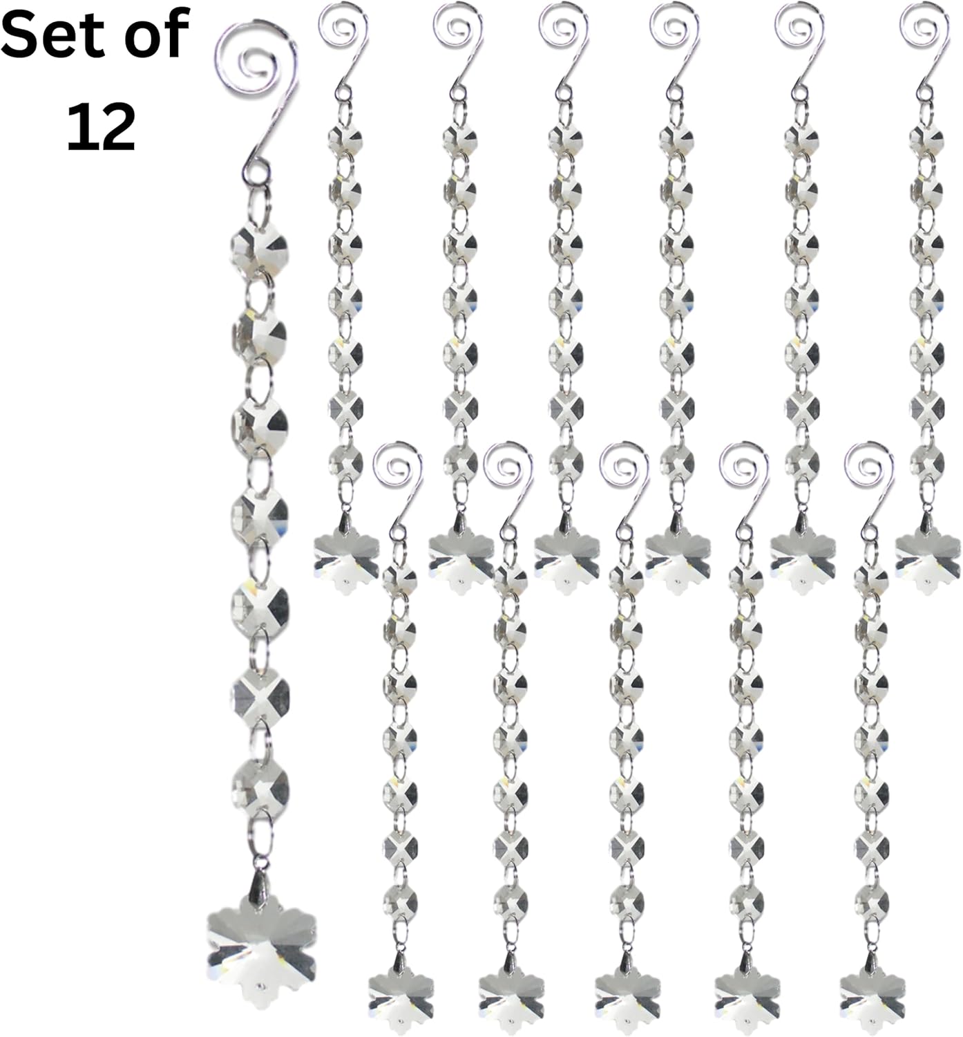 Set of 6 Christmas Snowflake Crystal Strands - 8.25" Long Hanging Decor for Weddings & Parties