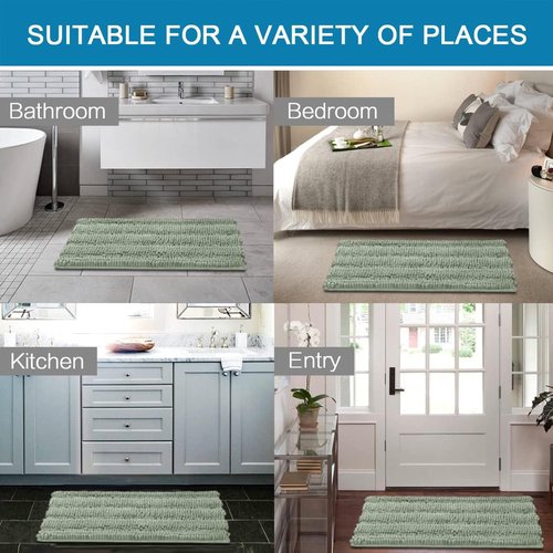 H.VERSAILTEX Bathroom Rugs Set - Extra Thick Chenille Shaggy Mats with Non-Skid Backing | Sage Color (32"x20" & 24"x17")