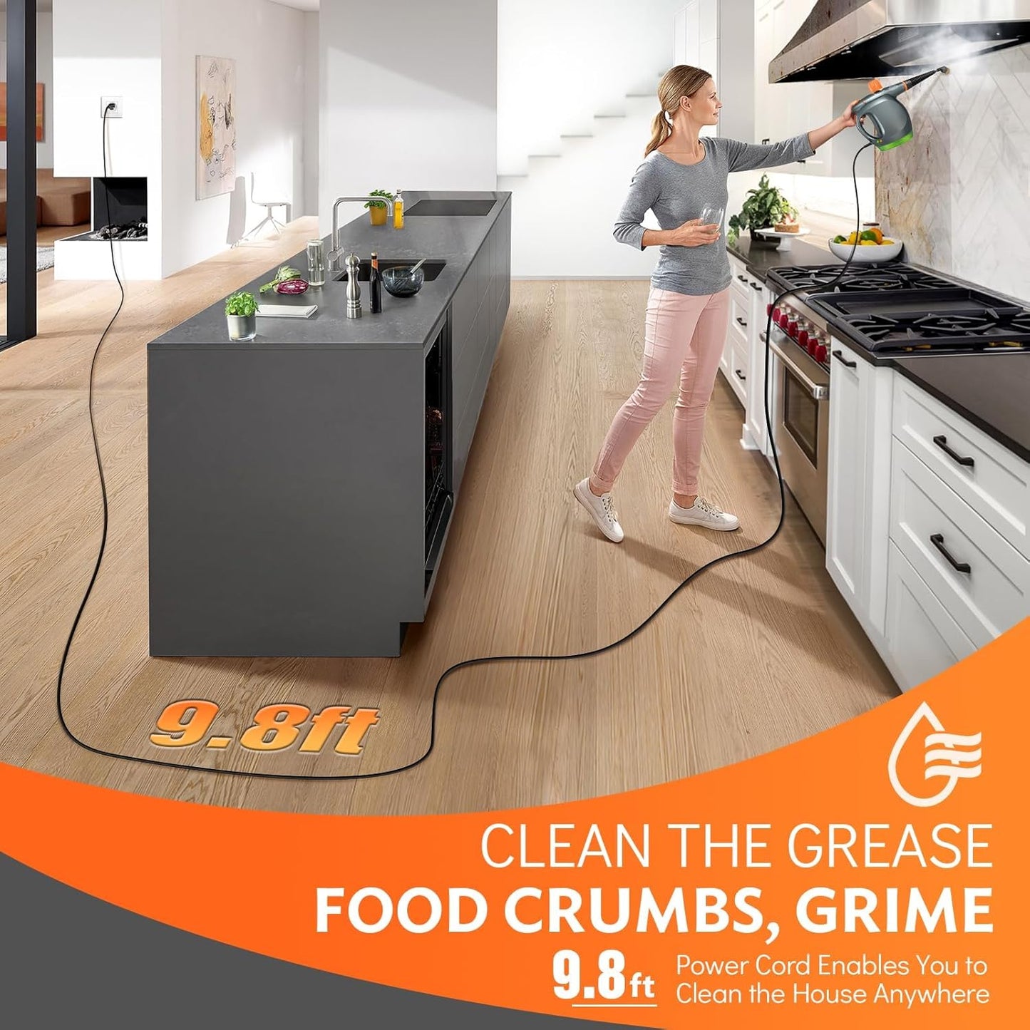 Skiennix 1250W Handheld Steam Cleaner - Multifunctional Pressurized Steamer for Kitchen, Bathroom & Floors