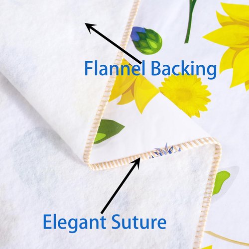 Heavy Duty Vinyl Tablecloth with Flannel Backing Waterproof Oil-Proof Plastic Table Cloth Stain-Resistant Wipeable Rectangle or Square Table Cover for Indoor and Outdoor (Yellow Flower, 60x84 Inch)