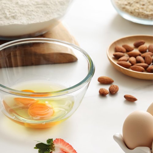 5pc Glass Mixing Bowls Sets (4.65QT, 2.80QT, 1.64QT, 1.16QT, 0.85QT), Glass Nesting Kitchen Thick Bowl for Baking, Cooking Prep, Storage, Large Salad Bowls Sets-Dishwasher Microwave Freezer Safe