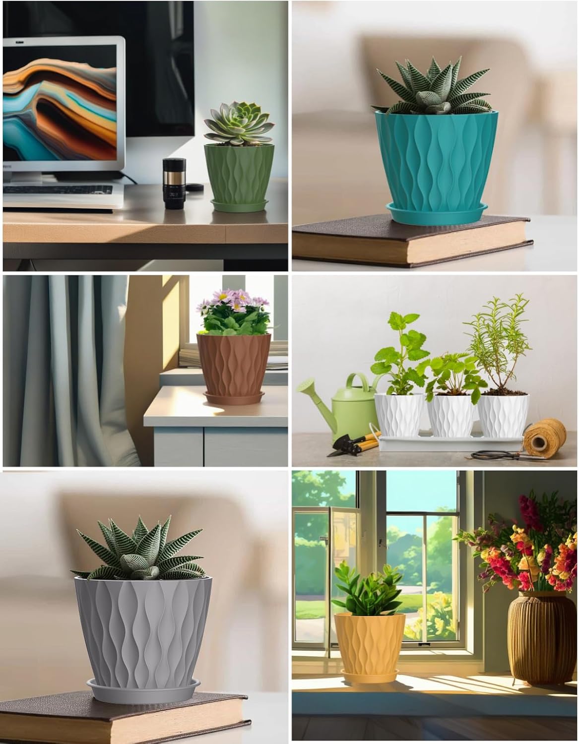 Skiennix 6-Inch Plant Pots - Colorful Indoor Planters with Drainage Holes & Trays | Perfect for Succulents & Herbs