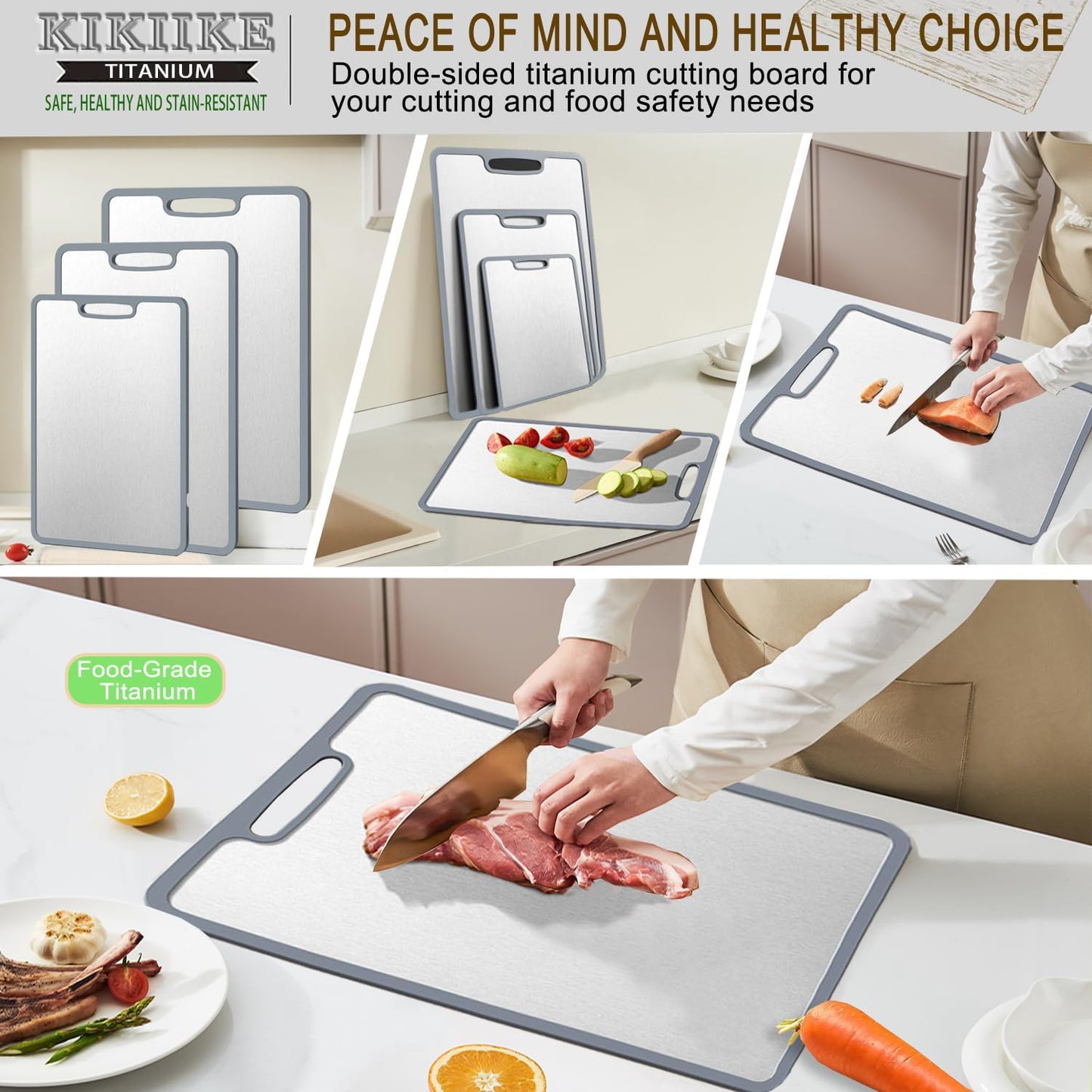 Titanium Cutting Board - Double-Sided Non-Slip Silicone Edging | Durable Food-Grade Chopping Board (Small)