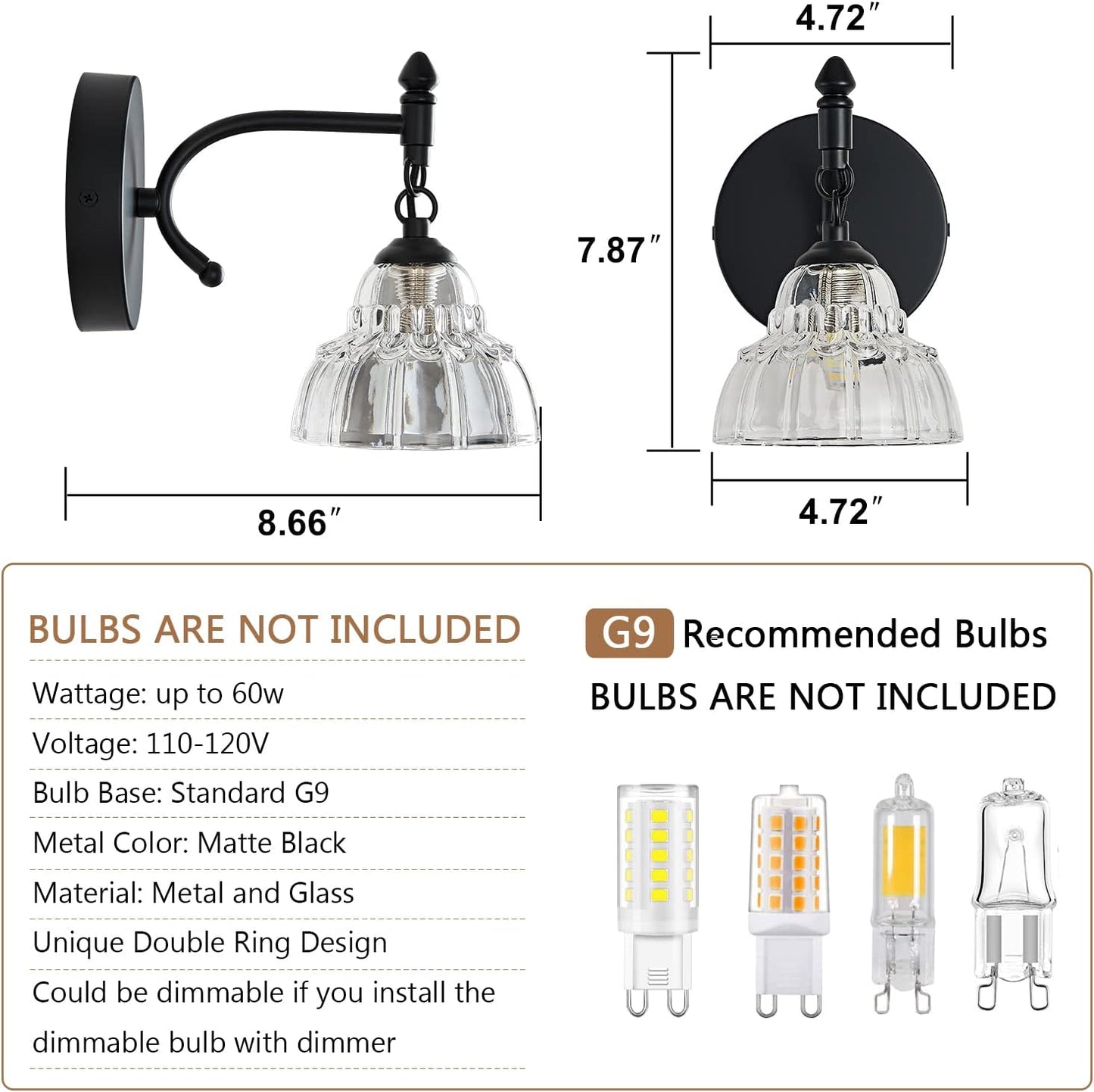 Modern Bathroom Vanity Lights - Matte Black Wall Sconces with Over-Mirror Light Fixture for Bathroom, Powder Room