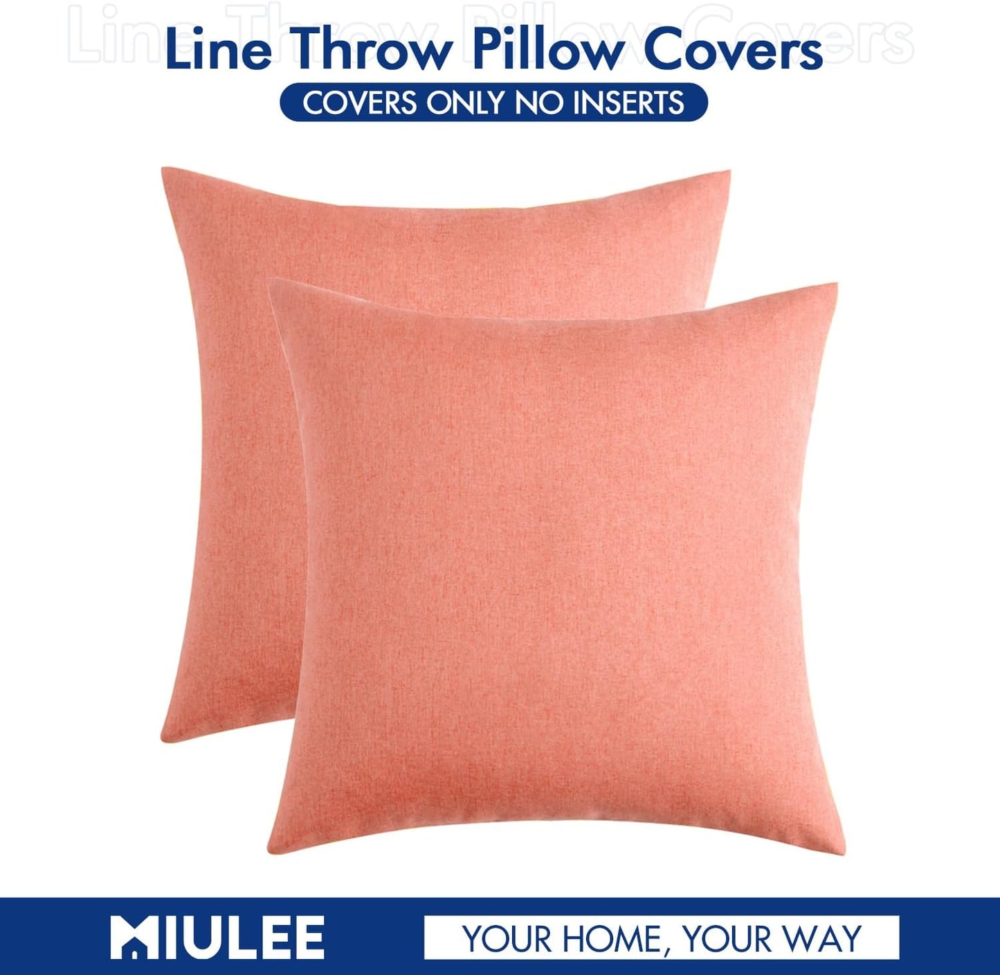 MIULEE Decorative Outdoor Throw Pillow Covers - Waterproof Faux Linen Cushion Cases | 20x20 Inch Blush Pink (Pack of 2)
