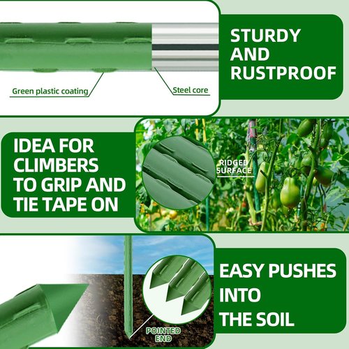 Fabulas Garden Stakes - 16-Inch Plastic Coated Metal Plant Supports | 70 Pack with Connectors & Clips