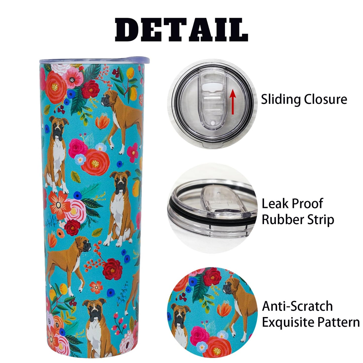 sxmluedn Boxer Dog Gifts for Women Cute Dog Tumbler Coffee Cup for Women Boxer Dog Travel Mug 20 Oz Stainless Steel Insulated Water Bottle With Lid and Straw