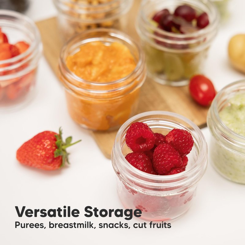 KeaBabies 6pk 4oz Glass Baby Food Containers with Lids - Leak-Proof, Microwavable Small Glass Jars, Baby Purees & Toddler Snack Storage Containers, BPA-Free, Dishwasher & Freezer Safe (Nord)