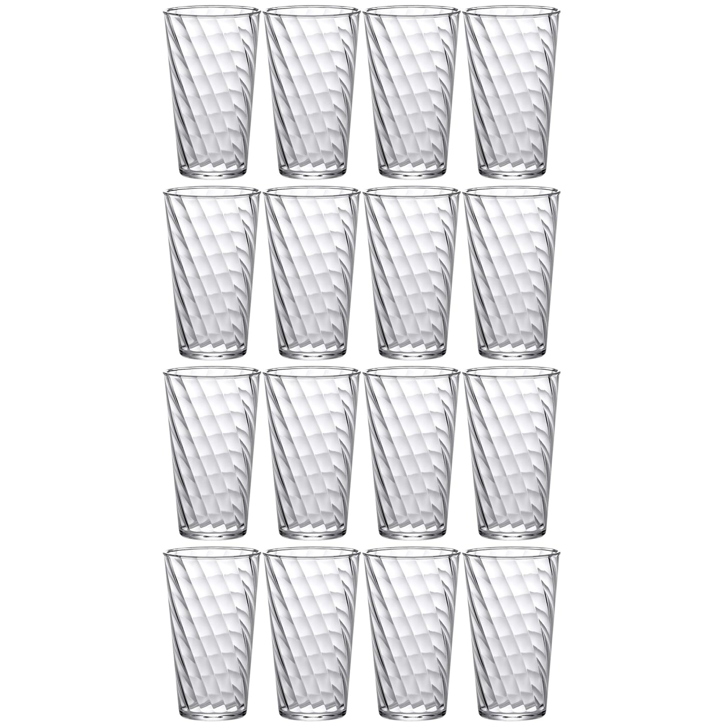 Amazing Abby - Glacier - 18-Ounce Plastic Tumblers (Set of 16), Plastic Drinking Glasses, All-Clear Reusable Cups, Stackable, BPA-Free, Shatter-Proof, Dishwasher-Safe