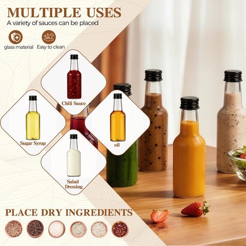 Flojudo 100 Pcs 5 oz Plastic Hot Sauce Bottles, Clear Plastic Woozy Bottles with Leakproof Black Screw Caps, Empty Mini Bottle for Sauce, Syrup, Juice, Liquor