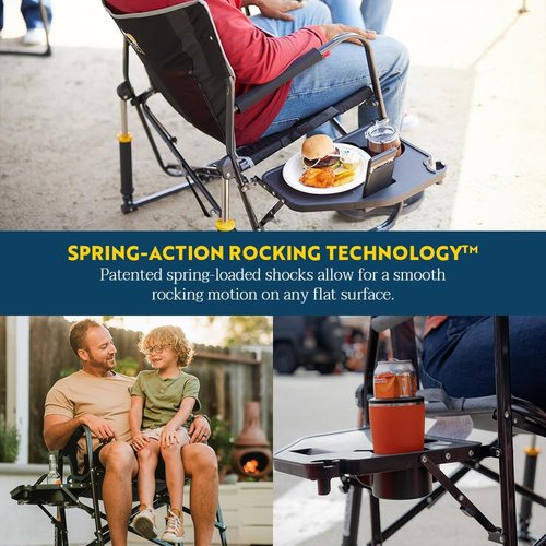 GCI Outdoor Freestyle Rocker XL Camping Chair - Portable Folding Rocking Chair with Side Table & Drink Holder - Red