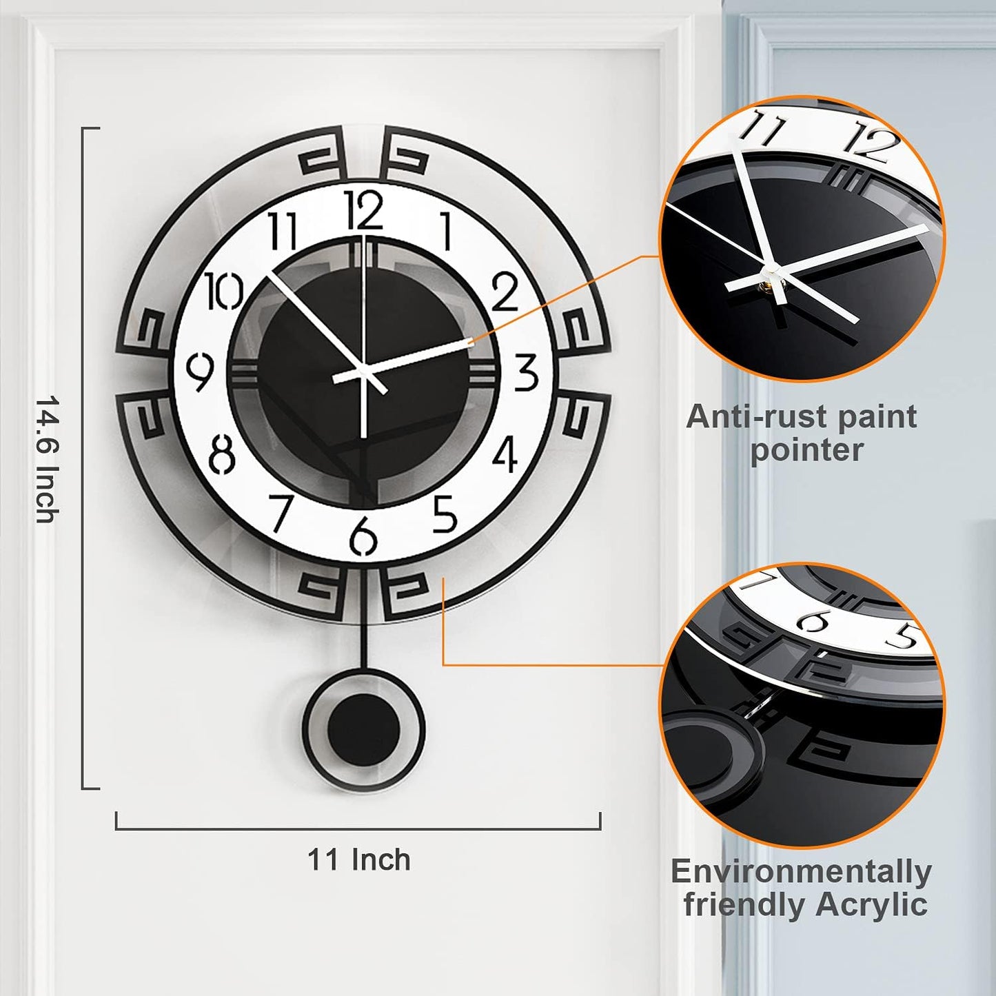 MEISD Modern Decorative 21 Inch Big Silent Wall Clock for Living Room, Bedroom, Kitchen, Home Office - Battery Operated, Analog Display