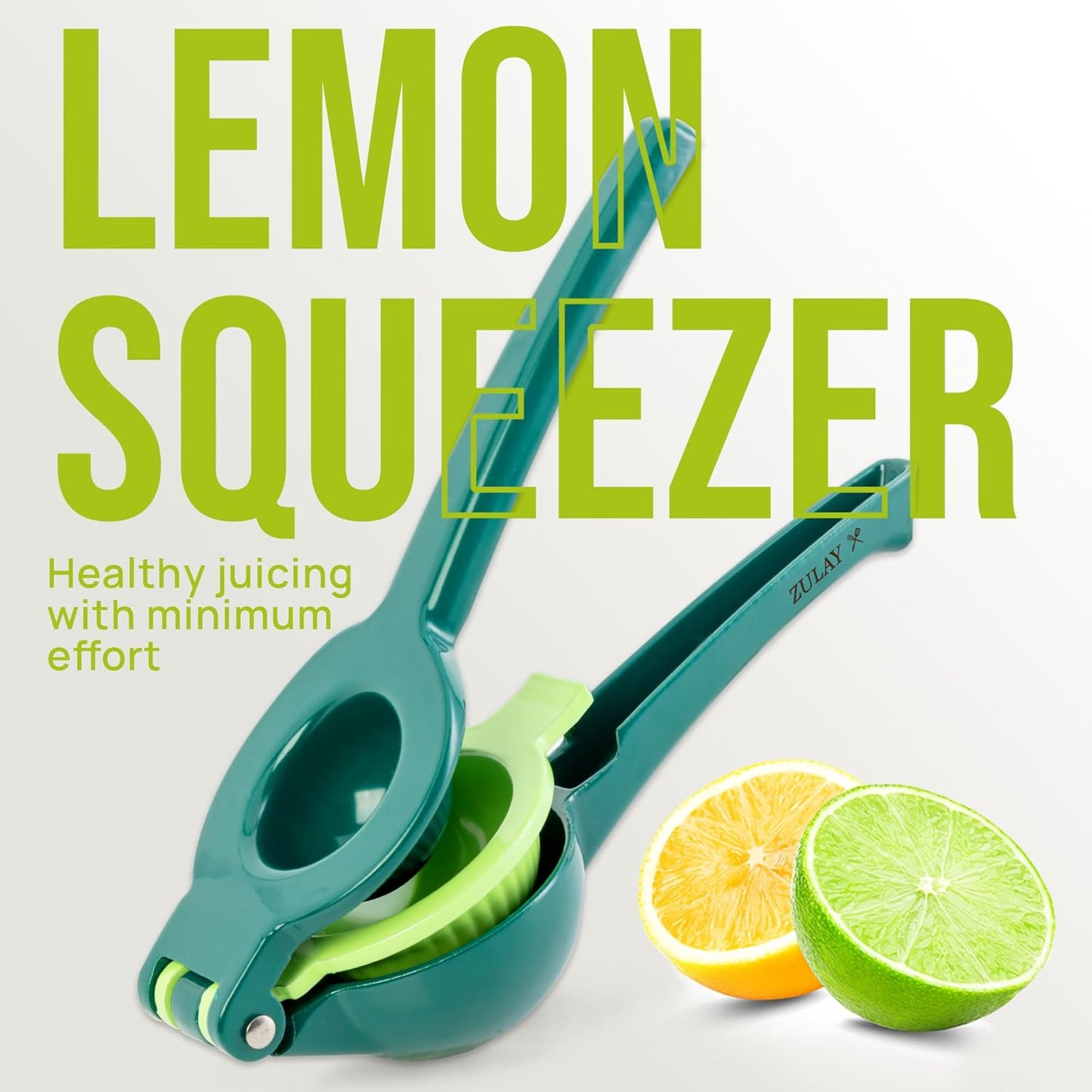 Zulay Kitchen 2-in-1 Lemon Squeezer - Sturdy Hand Juicer for Maximum Juice Extraction - Easy to Clean | Green/Lime