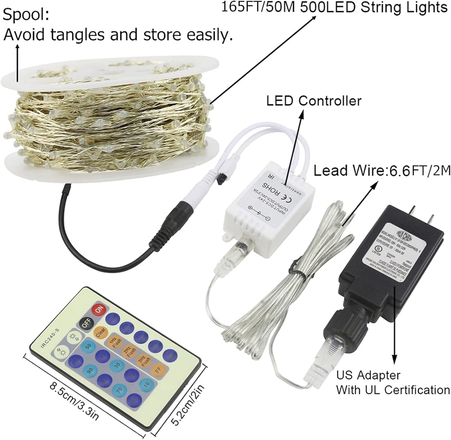 300 LED Dimmable Purple Fairy Lights - 99 Ft Waterproof Silver Wire String Lights with Remote for Christmas, Halloween, Party & Garden