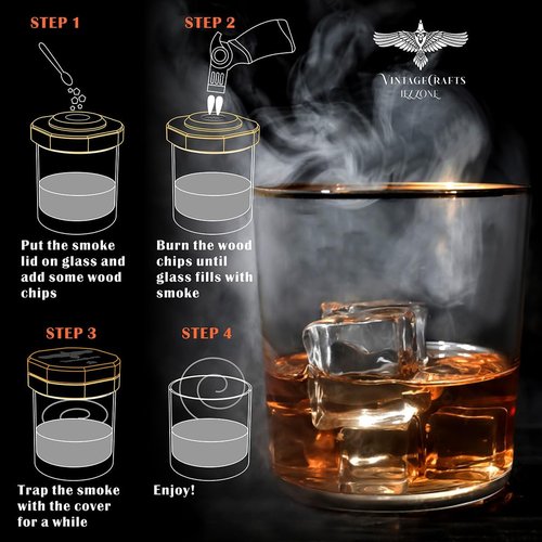 iEZZONE Whiskey Smoker Kit with Torch, Drinks| Cocktail Smoker Kit| Bourbon Smoker Kit with Torch,6 Flavor of Wood Chips,Old Fashioned Smoker Kit,Smoked Whisky Gift for Father's Day (No Butane Incl.)
