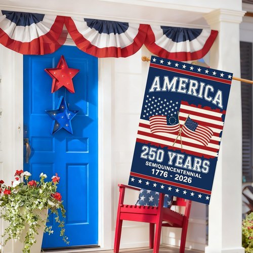 Baccessor 250th Anniversary America House Flag - Double-Sided 28x40 Inch Patriotic Banner for Outdoor Decoration