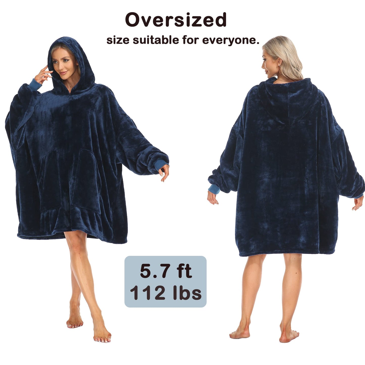 Kipswiza Blanket Hoodie - Wearable Blankets Oversized Soft Cozy Flannel Sweatshirt Blanket for Adult-Navy