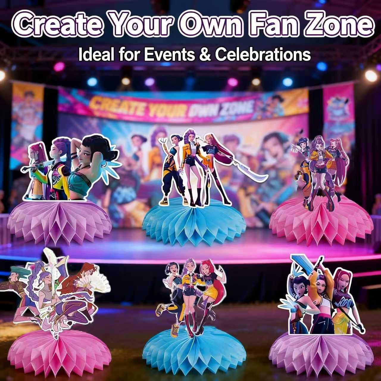 Skiennix Kpop Style Table Decorations Set - 9 Honeycomb Centerpieces with Double-Sided Fantasy Idol Designs