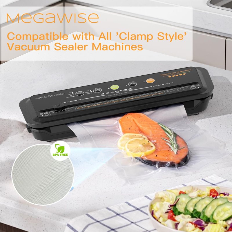 MegaWise Vacuum Sealer Machine Bags, 6 inch wide and 19.6 Feet Long for Megawise & other brand vacuum Perfect for Meal Prep and Sous Vide Cooking (8"x21.6")