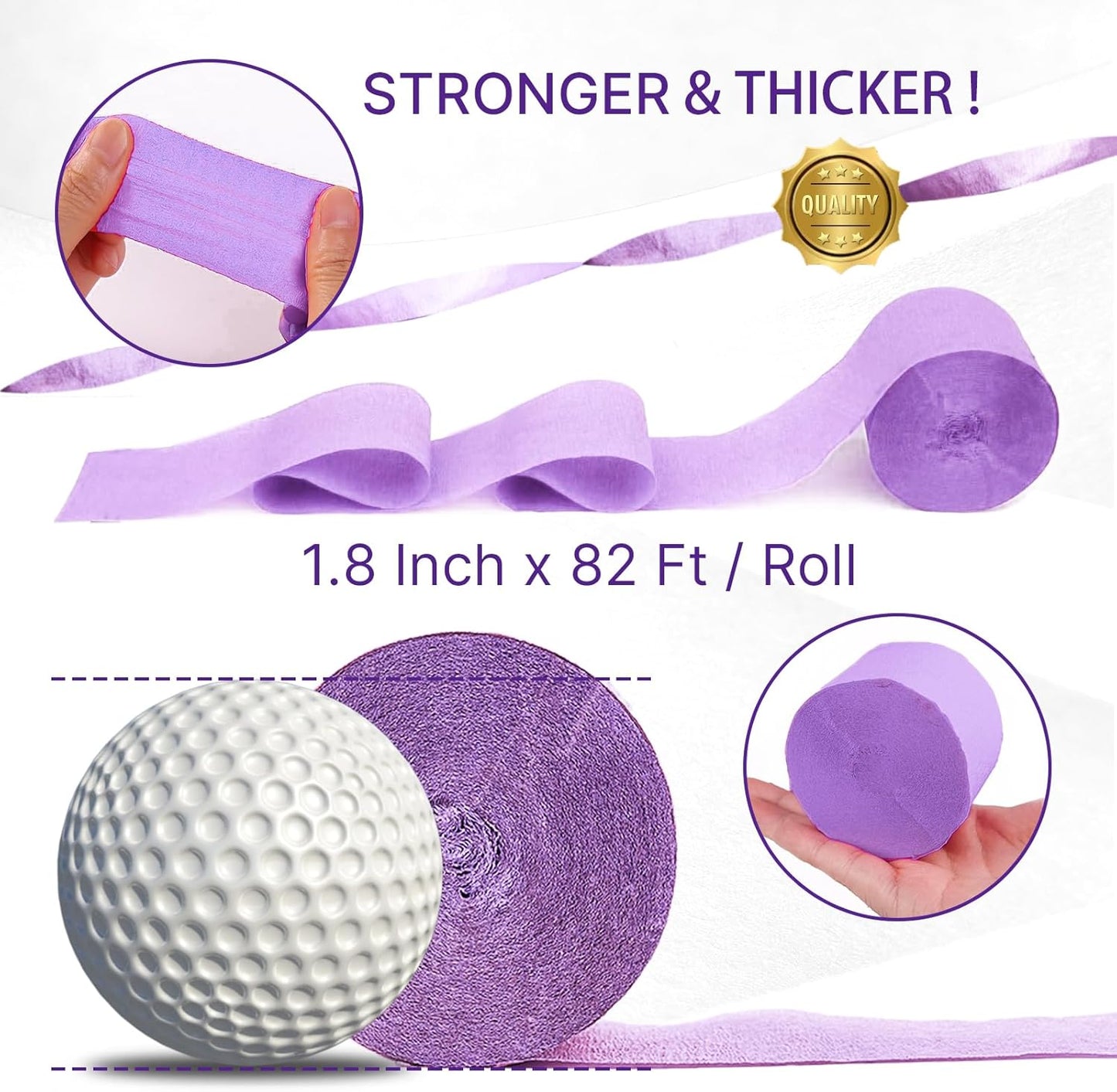 PartyWoo Crepe Paper Streamers - Light Pastel Pink & Purple | 4pcs 328ft for Birthday & Baby Shower Decor