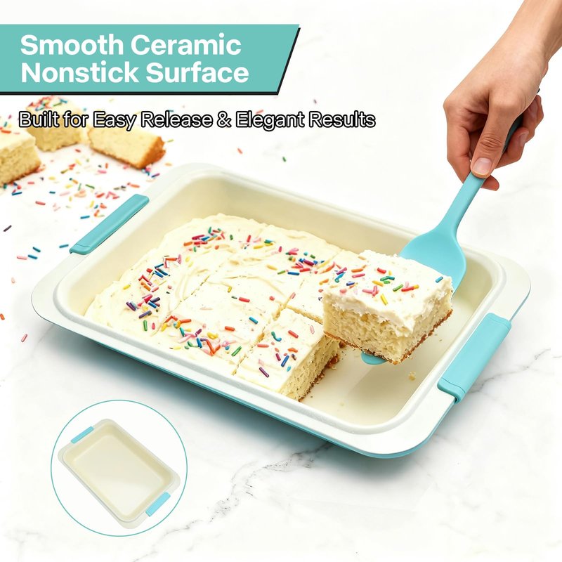 Spmarkt 13x9 Inch Baking Pan with Lid, Heavy-Duty Nonstick Aluminized Steel Baking Pan with Silicone Grip Handles, Bake Cover & Carry Pan for Brownies, Lasagna, Casseroles, Roasting & Potlucks