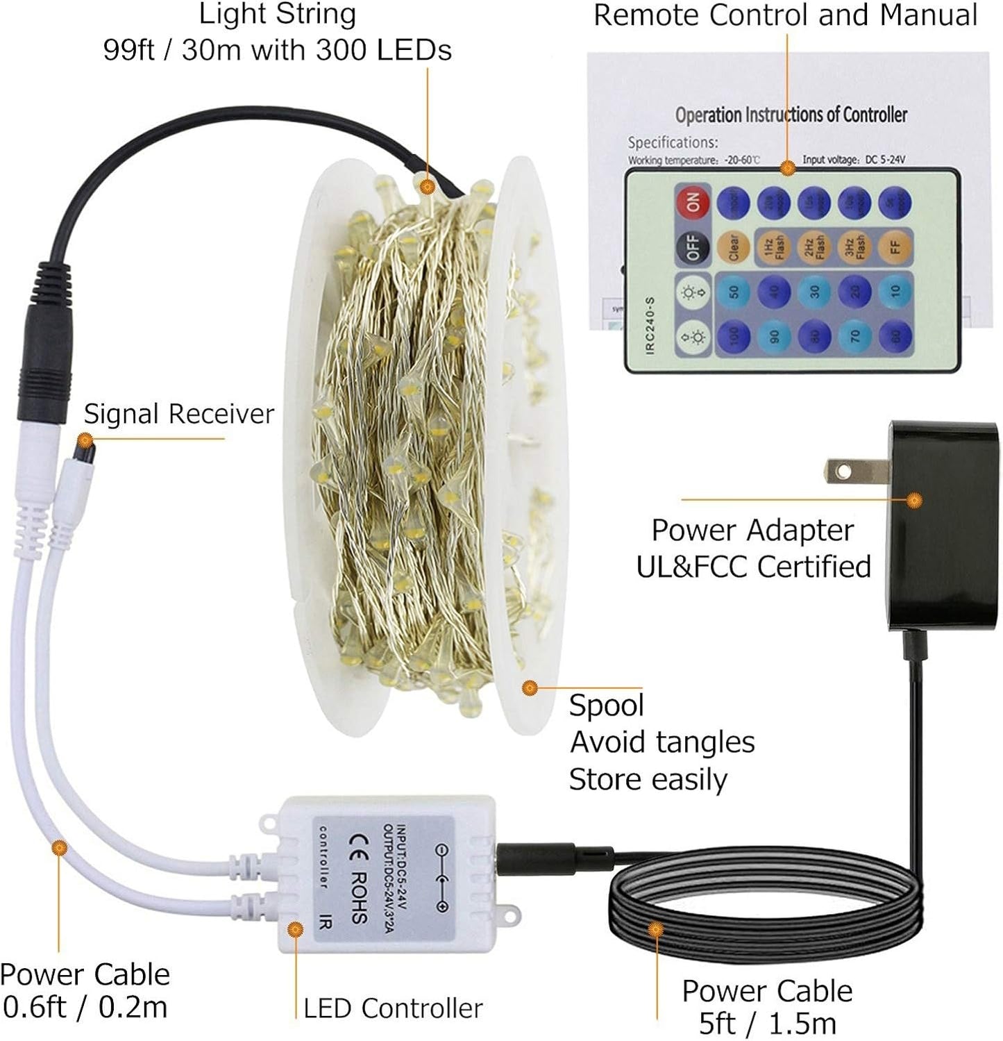 300 LED Dimmable Purple Fairy Lights - 99 Ft Waterproof Silver Wire String Lights with Remote for Christmas, Halloween, Party & Garden